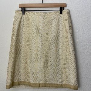 Banana Republic embroidered gold & cream skirt size 8